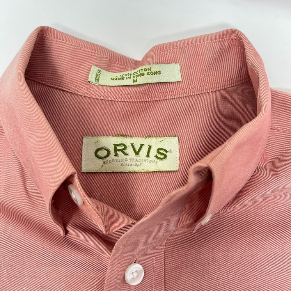 Orvis Cotton Dress Shirt Salmon Long Sleeve Button Up Size Medium - Picture 7 of 12